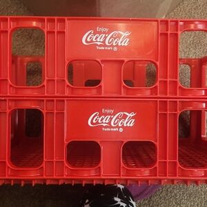 Vintage Coca-Cola Red Industrial Plastic Bottle Crate Soda Carrier Tray (Set 2)